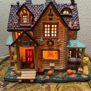 Lemax Rustic Cabin with Orange and Brown Accents